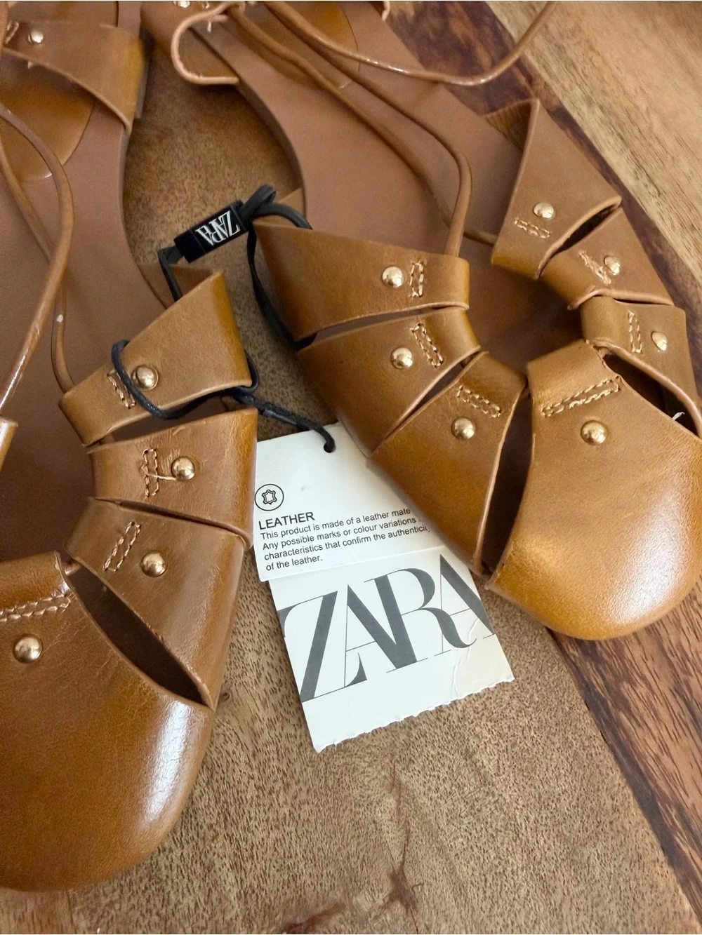 NWT Zara Leather Tied Cage Sandals Size 39